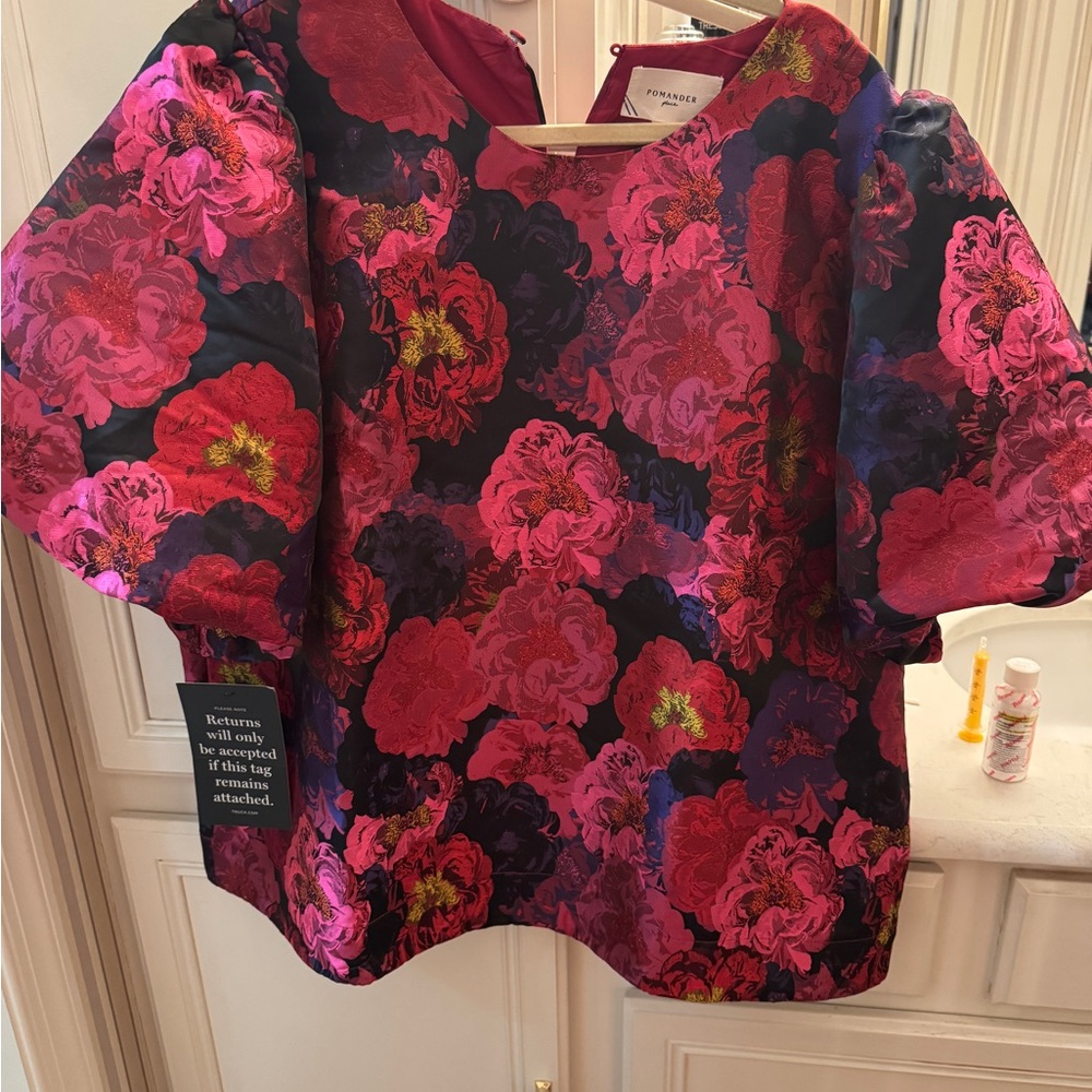Pomander Place Red and Pink Floral Blouse